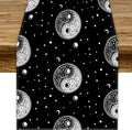 Mystical Celestial Table Runner, Vintage Bohemian Black Yin Yang Symbol Moon Stars Print Table Runner for Office Kitchen Dining Wedding Party Home Coffee Table, 13x36inch