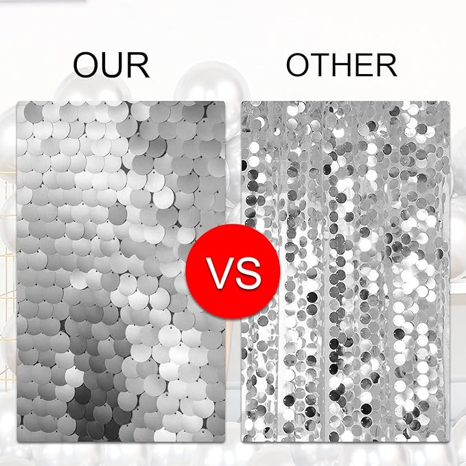 JYFLZQ Iridescent Silver Payette Sequin Backdrop Curtains 4ft x 8ft 2 Panels Shimmer Wall Backdrop Big Sequin Background Thick Glitter Photo Booth Backdrops for Birthday Christmas Wedding Parties
