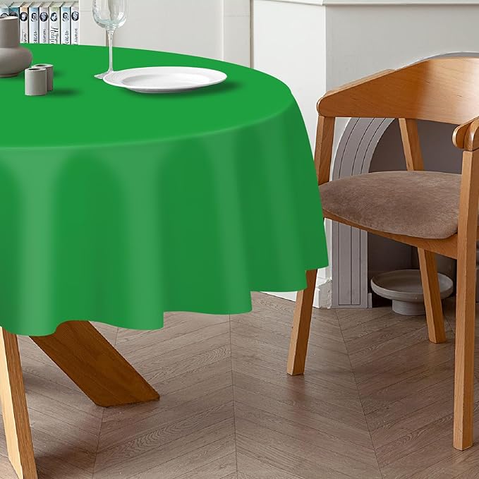 QIKSION Green Round Tablecloth 3 Pack, 84 Inch Plastic Table Cover Disposable for Parties