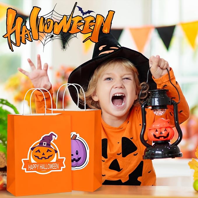 BagDream Orange Gift Bags 10x5x13 Inch 100Pcs Large Kraft Paper Bags Bulk for Halloween, Sporting Party Favors, Fall Festivals, Wedding, Shopping, Retail, Grocery