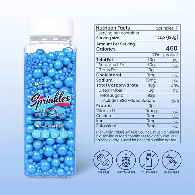 Edible Pearls for Cake Decorating, Blue Pearl Sprinkles, Blue Sprinkles for Cookies, Macaron, Cake, and Ice Cream Topping, Perfect for Independence Day, Holidays, Birthday and Baby Shower(120g/4.23oz)