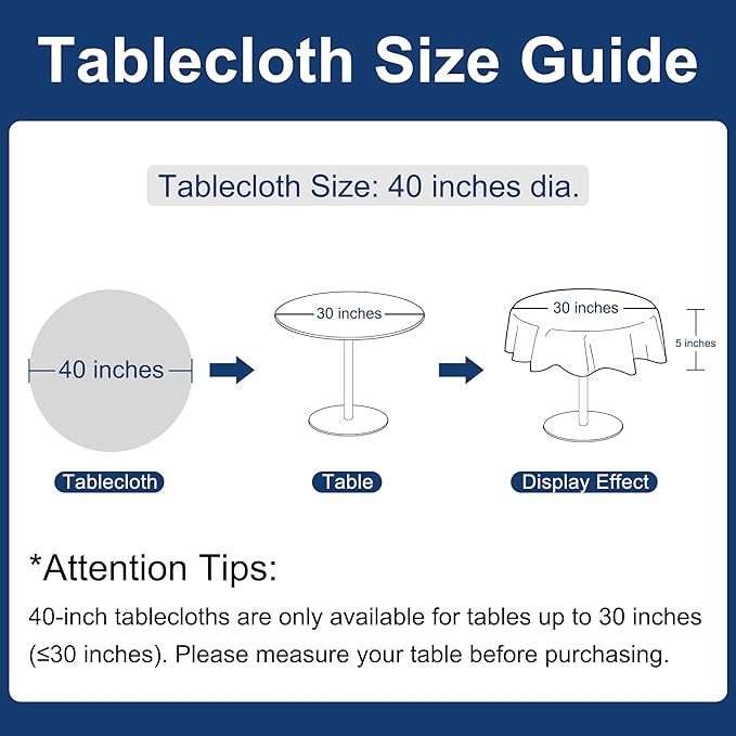 Hiasan Round Linen Tablecloth 40 Inch - Wrinkle and Stain Resistant Washable Polyester Fabric Table Cloth for Dining Room Kitchen Party, Grey