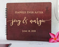Wooden Wedding Guest Book Personalized (11"x8.5", Mahogany Stain) Wood for Bride and Groom Vintage Alternative Anniversary Bridal Party Guest Album Photo Booth Guestbook Made in USA