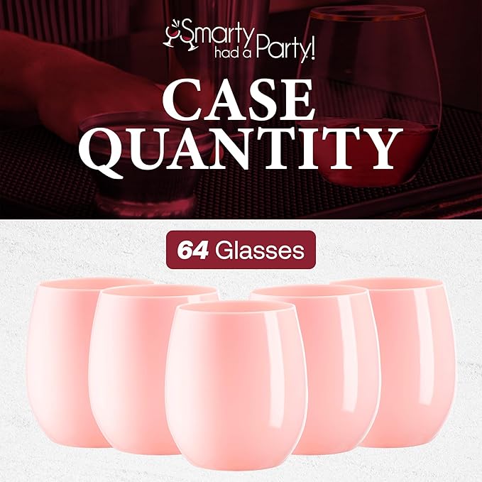 Smarty Had A Party 12 oz Wine Glasses – 64 Pink Stemless Plastic Wine Glasses, Unbreakable Disposable Drinkware for Weddings & Events