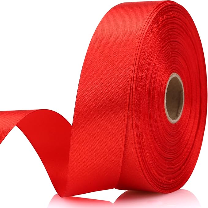 Red Satin Ribbon 7/8 Inch 30 Yards - Single Face Polyester for Handmade Roses, Gift Wrapping, Timeless Flower, Bouquets, Wedding and Party Decoration
