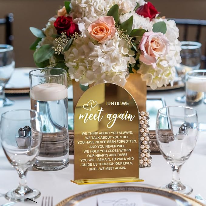 Acrylic Wedding Sign, Bridal Shower Decorations, Until We Meet Again Sign for Ceremony, Modern Font Table Signs, Gold Mirror Arched Acrylic Tabletop Signs for Wedding Reception and Event Party