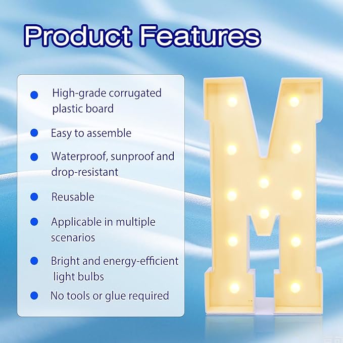 4FT Marquee Plastic Letters M - Light up Letters M Are Made from Corrugated Plastic Board - Quick Assembly Without Tools, Disassembled Components Can Be Used for Garage Sale Signs, Yard Sale Signs