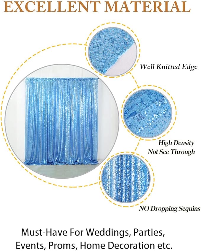ShinyBeauty Baby Blue Sequin Backdrop 10FTx10FT - Sparkling Light Blue Wedding & Party Photo Background