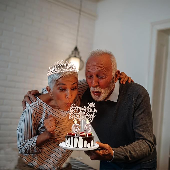 65th Birthday Decorations for Women, Including Sash, Crown/Tiara, Candles, Cake Topper, 65th Birthday Gifts for Women