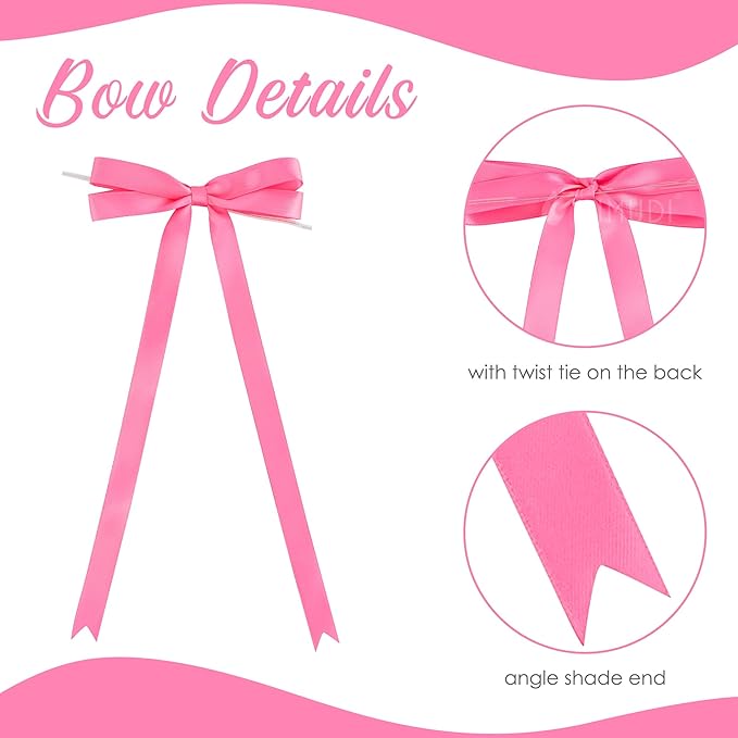 AIMUDI Hot Pink Bows 5 × 10" Satin Bows for Gift Wrapping Twist Tie Bows Premade Ribbon Bows for Bouquets Invitations Baskets Crafts Wreaths Wedding Birthday Baby Shower Party Decorations, 36 PCs