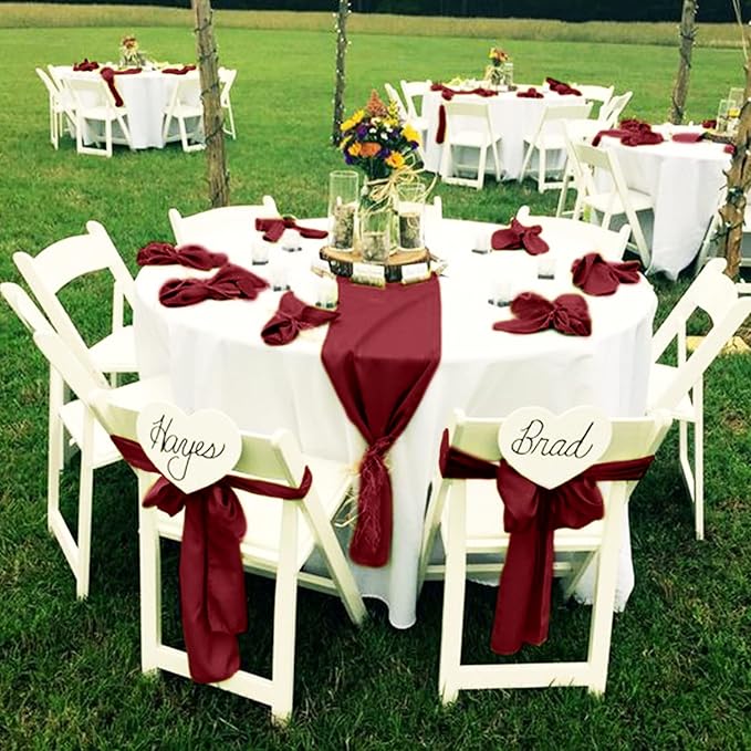fani 60 PCS Burgundy Satin Chair Sashes Bows Universal Chair Cover for Wedding Reception Restaurant Event Decoration Banquet,Party,Hotel Event Decorations (7 x 108 inch)