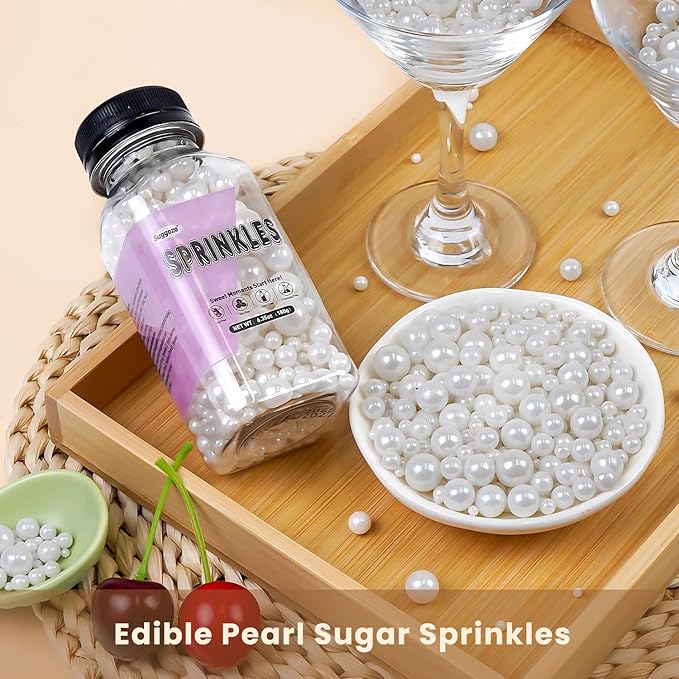 Edible Pearl, White Pearl Sprinkles for Cake Decorating, Cupcake Toppers, Cake Decorations, Ice Cream Toppings, Wedding Party Supplies, Halloween, Christmas, 180g/6.35oz