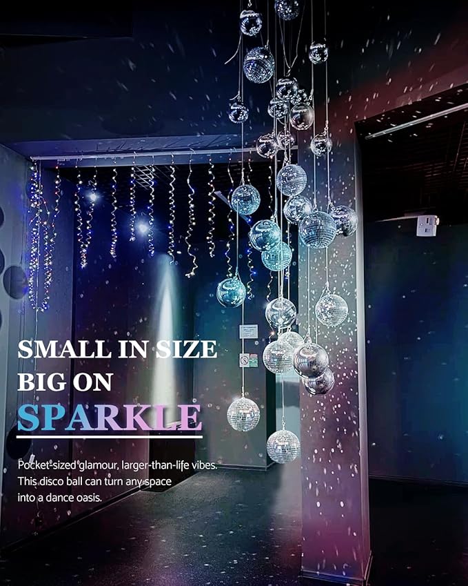 54PCS Mirror Disco Balls Set with 10m Fishing Line – Assorted Sizes Hanging Mini Silver Balls for Party, Wedding, Cake Toppers, Room & Classroom Decor
