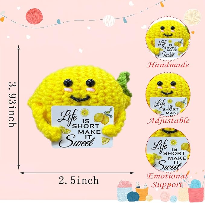 Emotional Support Crochet Lemon,Lovely Gift for Friends,Mom,Dad,Grandpa,Grandma,Colleagues,Classmates,Graduation Gift,Home Office Decoration