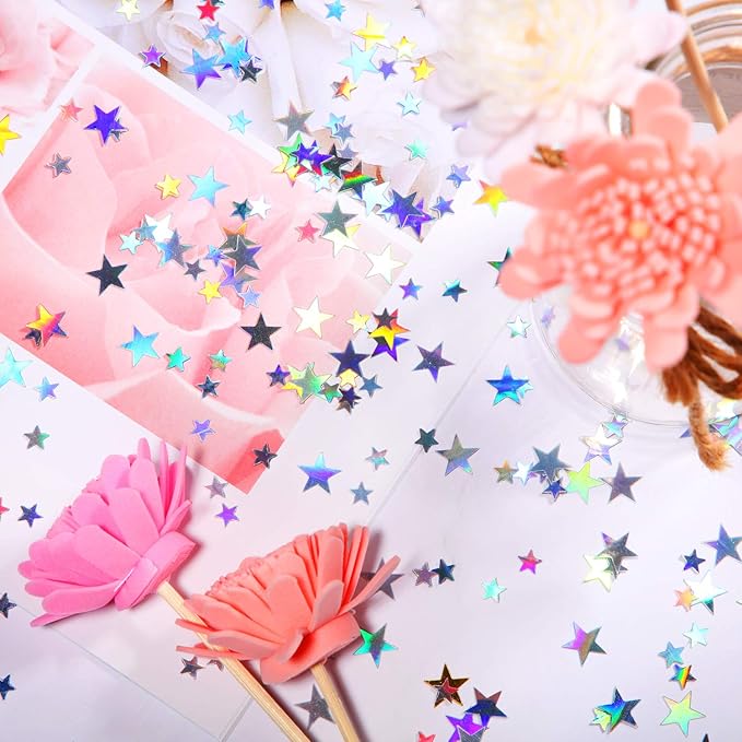 Hestya 60g Star Confetti Glitter Table Confetti Metallic Foil Stars for Party Wedding Festival Decorations(Holographic Silver,10mm and 6mm)