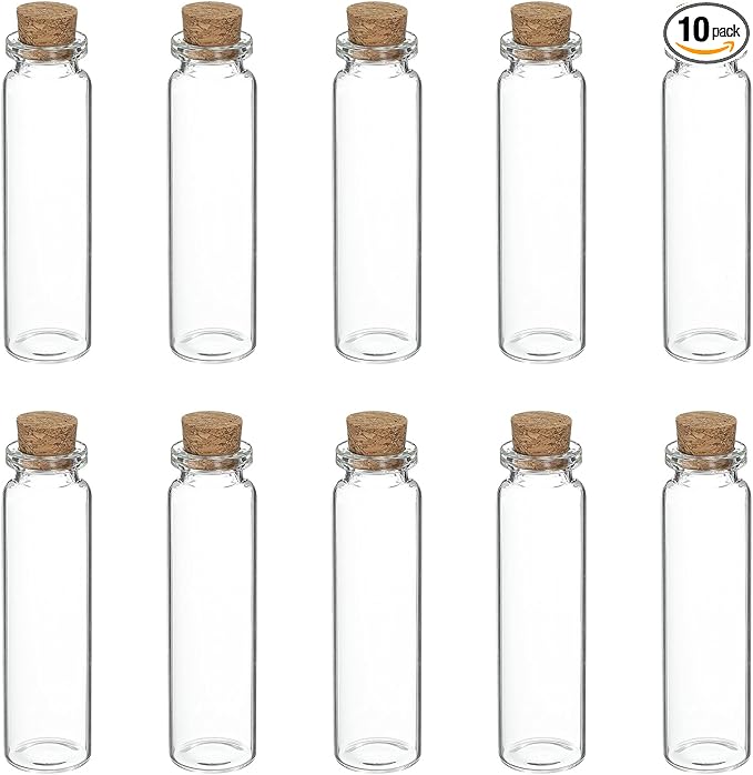 uxcell 10Pcs Mini Glass Bottles with Cork Stoppers, 20ml Small Clear Bottles Glass Empty Jars Vials for DIY Crafts Party Wedding Decor Favors