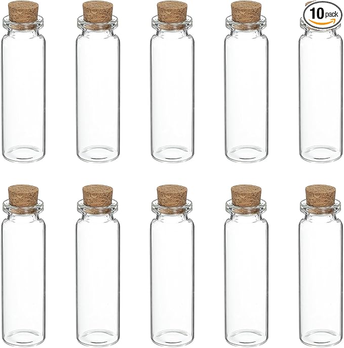 uxcell 10Pcs Mini Glass Bottles with Cork Stoppers, 15ml Small Clear Bottles Glass Empty Jars Vials for DIY Crafts Party Wedding Decor Favors