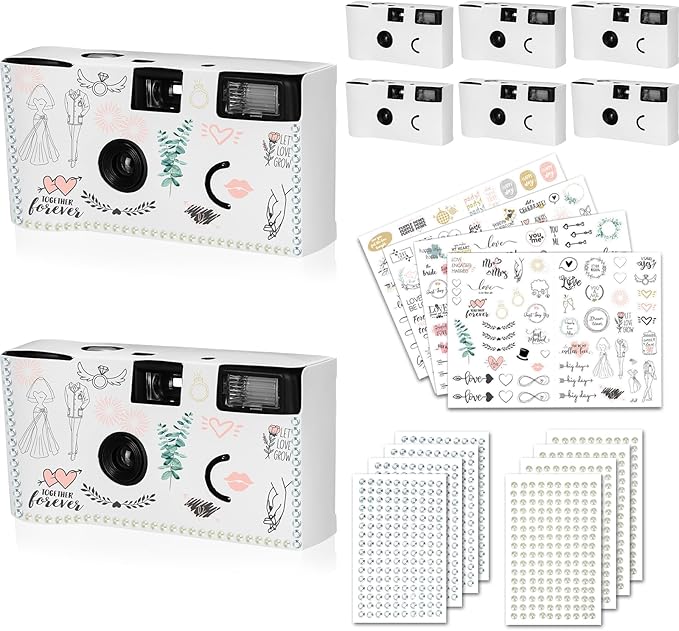 8 Pack Disposable Camera for Wedding 35 mm Film Single Use Camera with Flash Disposable White Cameras DIY One Time Camera for Wedding Anniversary, Travel, Camp, Party Supply