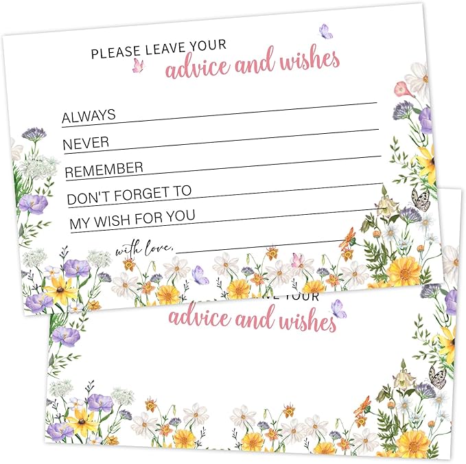 Advice and Wishes For the Mr and Mrs, Wildflower Advice Cards for Bridal Shower, Well Wishes for Wedding, Baby Shower Birthday And Graduation Party, 4" x6", 25 Pack-03