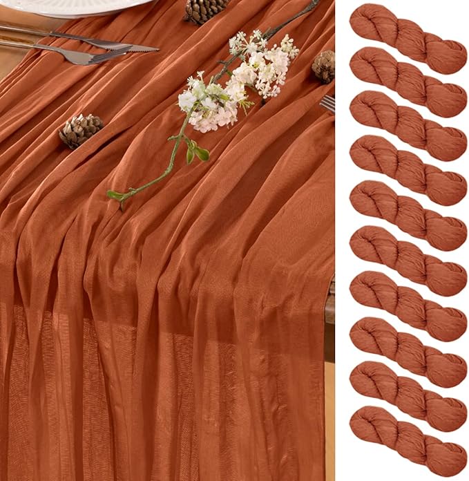 Terracotta Table Runner Cheesecloth Table Runner 10 Pack 10FT Farmhouse Table Runners 120 Inches Fall Table Decor Dining Room Centerpiece Wedding Boho Baby Shower Birthday