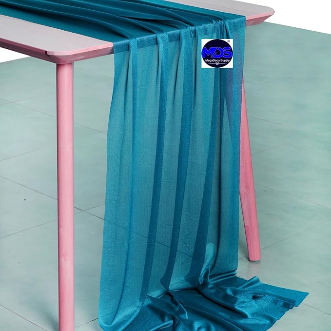 MDS 5 Pack 10ft Chiffon Table Runner 29 x 120 Inches Sheer Wedding Runner Romantic Rustic Table Runner for Wedding Decorations, Birthday Parties, Bridal Shower Party Arch Decor - Dark Teal