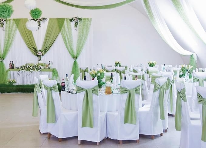 100 PCS Satin Chair Sashes Decorative Bow Chair Sashes Ties Back Ribbon Bows Chairs Cover Band for Wedding Party Ceremony Reception Events Banquet Restaurant Home Kitchen Decor(7x108inch,Sage Green)