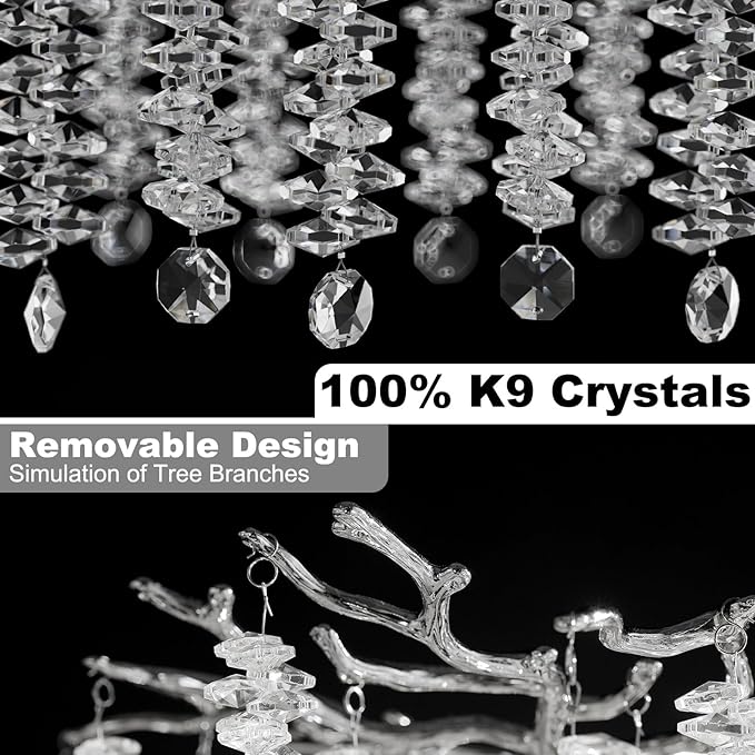 YUYI 118'' Modern Crystal Chandelier, Silver Chandelier for Entryway, Large Tree Branch Chandeliers for High Ceilings, Staircase, Foyer, Living Room, 28-Light 5-Tier Hanging Light Fixture
