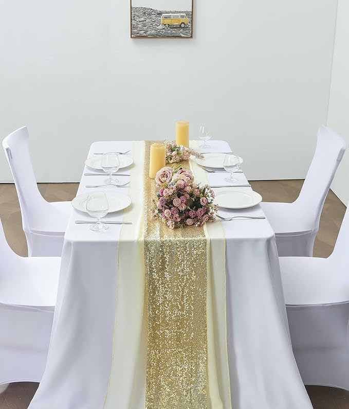 2 Pack 10Ft Light Yellow Chiffon Table Runner Sheer 29x120 Inch for Romantic Wedding Decor Bridal & Baby Shower Birthday Rustic Party Decoration