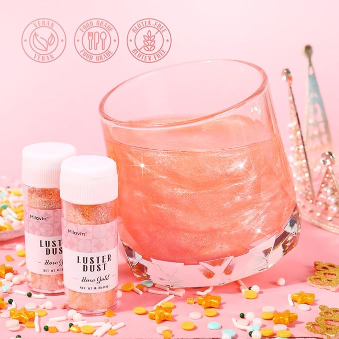Rose Gold Edible Glitter for Cocktails, 5g Food Grade Glitter, Rose Gold Luster Dust Edible for Drinks, Cake Decorating, Cookies, Cupcakes, Macaron, Chocolate(0.18oz)