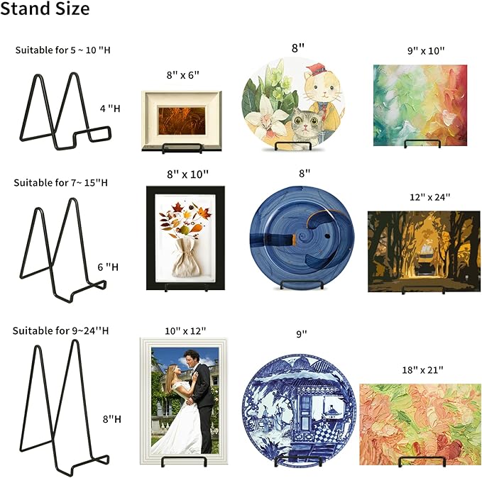 Decolore 4 Pack 8.5 Inch Black Picture Stands for Display Square Plate Holder Display Stand Frame Stand for Picture, Decorative Plate, Photo Easel and Artistic Work