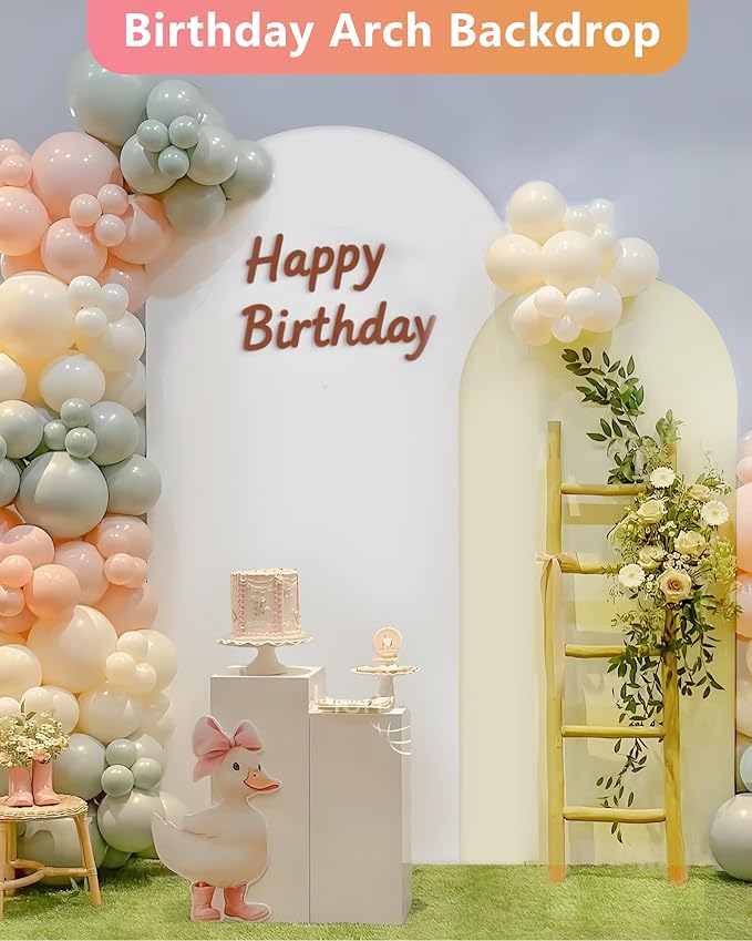 HEMMOTOP White and Light Beige Arch Backdrop Cover 7.2 ft, 6ft, Wedding Arch Covers Stretchy Backdrop 2 Set, Double Color Spandex Arched Background for Birthday Party, Baby Shower