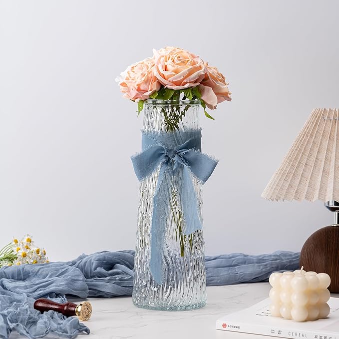 Dusty Blue Handmade Chiffon Ribbon,1.5Inch x 3 Rolls Total 24 Yards Dusty Blue Fringe Chiffon Silk Ribbon,for Wrapping Wedding Invitations,Bridal Bouquets,DIY Crafts,Home Decor and More