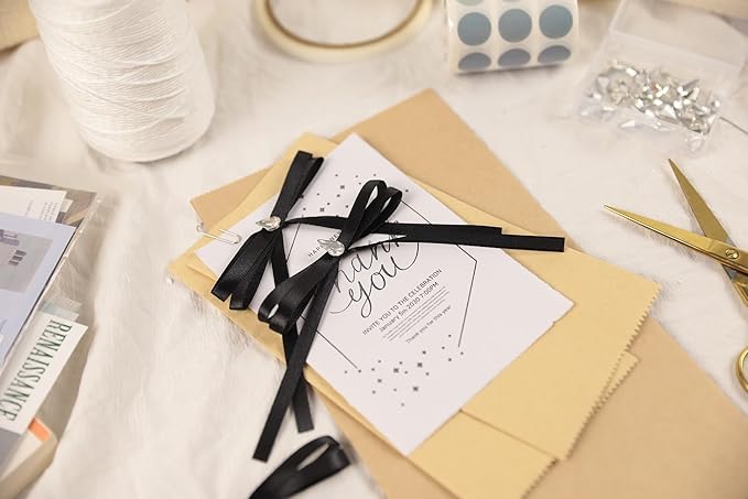 Black Satin Ribbon 1/4 inch X Continuous 50 Yards, Single Face Polyester Ribbon Perfect for Gift Wrapping, Flower Bouquet, Wedding Decor, Crafts, Bow Making, Sewing and More