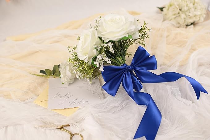 Dark Royal Blue Satin Ribbon 1-1/2 inch X Continuous 50 Yards, Single Face Polyester Ribbon Perfect for Gift Wrapping, Flower Bouquet, Wedding Decor, Crafts, Bow Making, Sewing and More