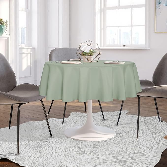 sancua Round Tablecloth - 60 Inch - Water Resistant Spill Proof Washable Polyester Table Cloth Decorative Fabric Table Cover for Dining Tables, Buffet Parties and Camping, Sage Green