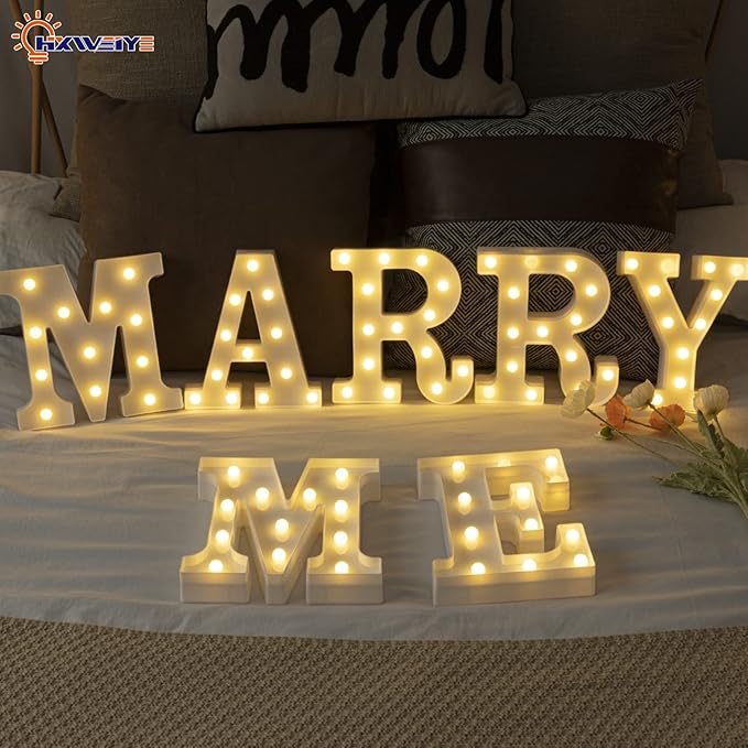 HXWEIYE LED Marquee Letters - 26 Alphabet & 10 Number Big Lights for Party, Birthday, Bar, Christmas Decor (Warm White, Battery Powered)