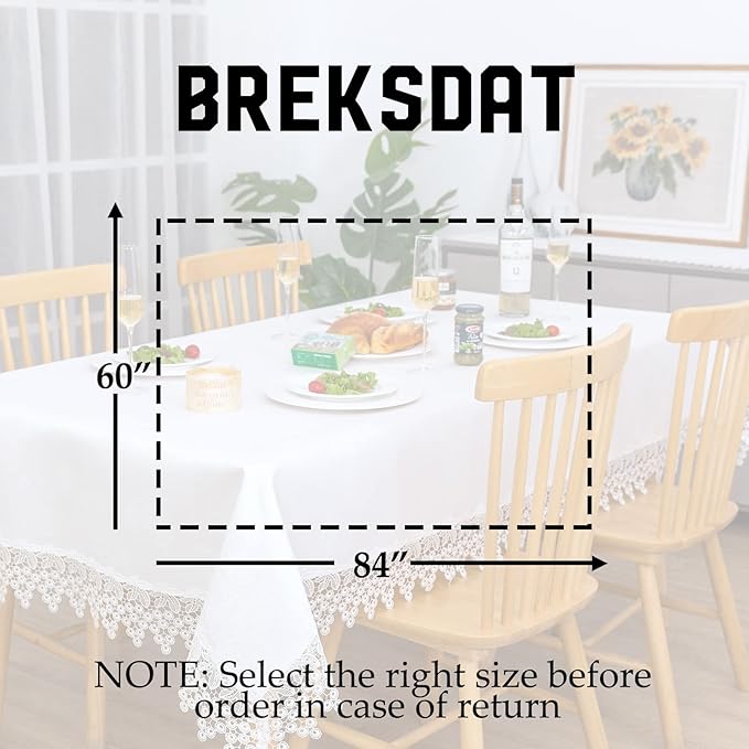 White lace Premium Rectangle Farmhouse Tablecloth Waterproof OilProof SpillProof AntiShrink Soft Wrinkle Resistant Decorative Fabric Table Cover Kitchen Dinning Party Wedding Banquet