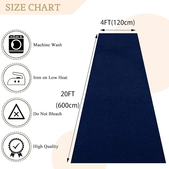 MODFUNS Navy Blue Aisle Runner Wedding Runner Aisle Outdoor 4x20ft Velvet Fabric Carpet Runners Wedding Carpet Runway Rug with Carpet Tape Aisle Floor Runners for Ceremony Banquet Party Decoration
