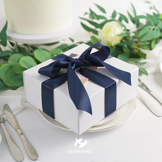 HUIHUANG 1-1/2 inch Double Face Satin Ribbon, Polyester Satin Navy Blue Ribbon 50 Yards/Roll for Gift Wrapping Bows Making Floral Bouquet Wedding Invitations Decor Party Favor and Craft Supplies