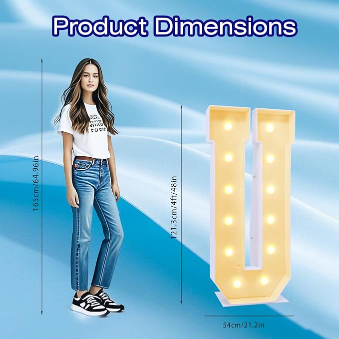 4FT Marquee Plastic Letters U - Light up Letters U Are Made from Corrugated Plastic Board - Quick Assembly Without Tools, Disassembled Components Can Be Used for Garage Sale Signs, Yard Sale Signs