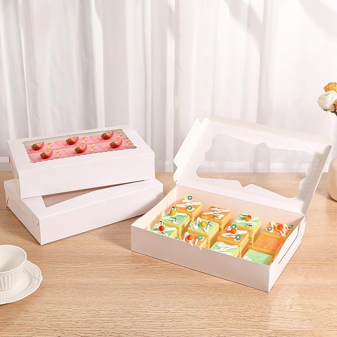 12pcs12x8x2.5 Inches Bakery Boxes,Cookie Boxes with 3Style for Window Bread,Treat，Chocolate,Strawberries,Dessert,Cakes,Donuts,Muffins,pastry