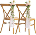 Meldel Wedding Chair Decorations Set of 10 Aisle Artificial Flowers White Pink Rose Garland with Hanging Ribbons for Ceremony Reception Church Pew Arrangement Party Wedding Aisle Decor