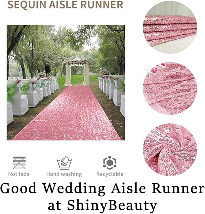 ShinyBeauty Pink Gold Aisle Runner-4FTx15FT-Sequin Aisle Runners Rug for Outdoor Rugs for Hallway Glitter Carpet for Wedding Ceremony (4FTx15FT, Pinkgold)