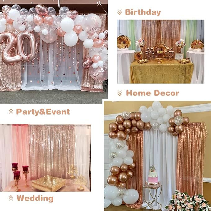 Eternal Beauty Sequin Backdrop Curtain, 4FT x 8FT Rose Gold Background for Valentine's Day Wedding Party Decor