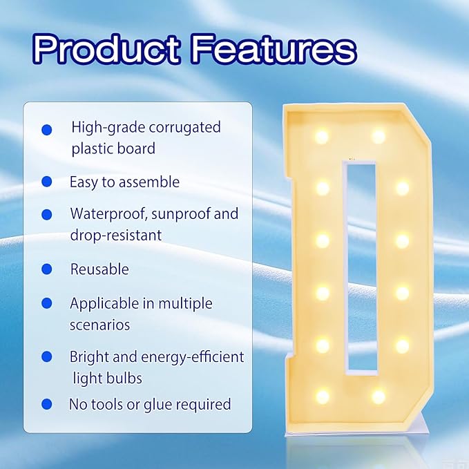 4FT Marquee Plastic Letters D - Light up Letters D Are Made from Corrugated Plastic Board - Quick Assembly Without Tools, Disassembled Components Can Be Used for Garage Sale Signs, Yard Sale Signs