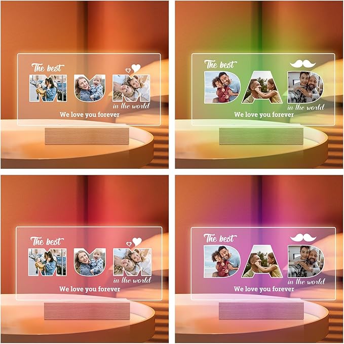 Personalized Birthday Gifts for Dad, Customized Picture Frames with Photo, Custom Photo Frame with Night Light, Personalized Picture Gifts for Dad