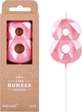 PHD CAKE 2.76 Inch Crystal Pink 8 Number Birthday Candles, Pink Cake Candles for Party Celebration