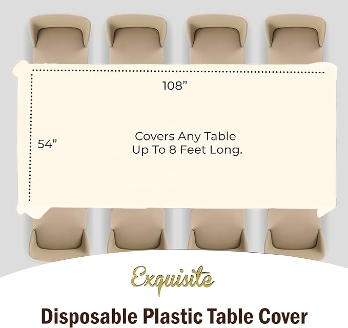 Party Solids 12-Pack Premium Plastic 54-Inch-by-108-Inch Rectangle Tablecloth, Ivory