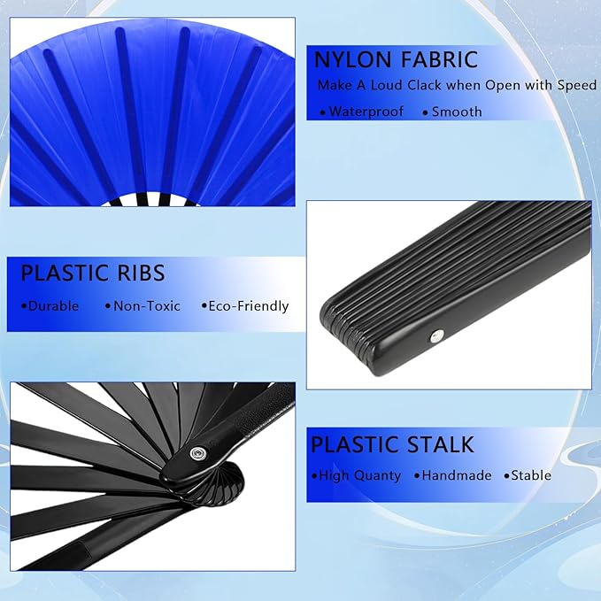 13inch Large Rave Fan Popping Clacking Fans for Line Dancing,Hand Fans for Women Foldable,Boots on The Ground Fan,Portable for Outdoor,Wedding,Party,Decoration (2pcs Blue)