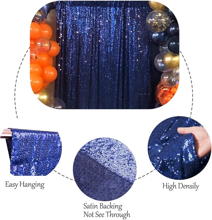 SquarePie Sequin Backdrop Less Transparent Background Sparkly Curtain for Wedding Party 8FT x 8FT Navy Blue